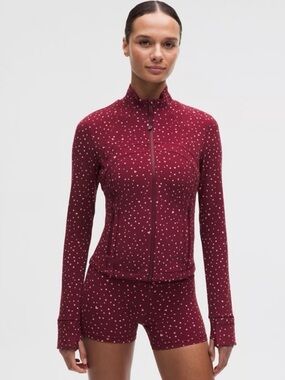 NWT Lululemon Define Cropped Jacket *Nulu Scatter Heart Burgundy Bay